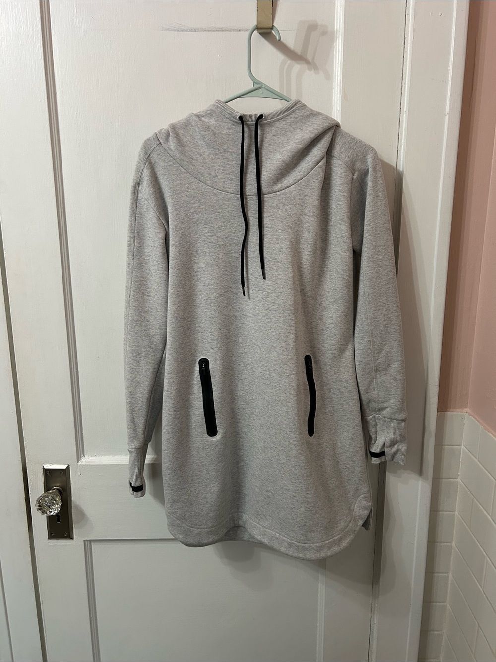 Athleta Light Gray Hoodie with Black Drawstrings